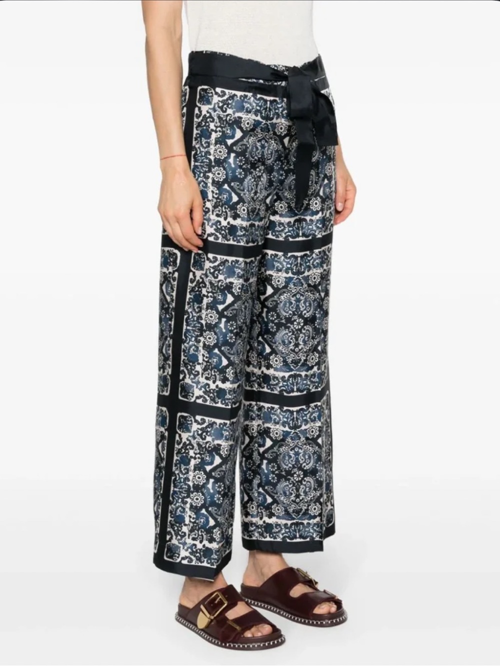 ‘S Max Mara Navy & White Printed Wide-Leg Pants